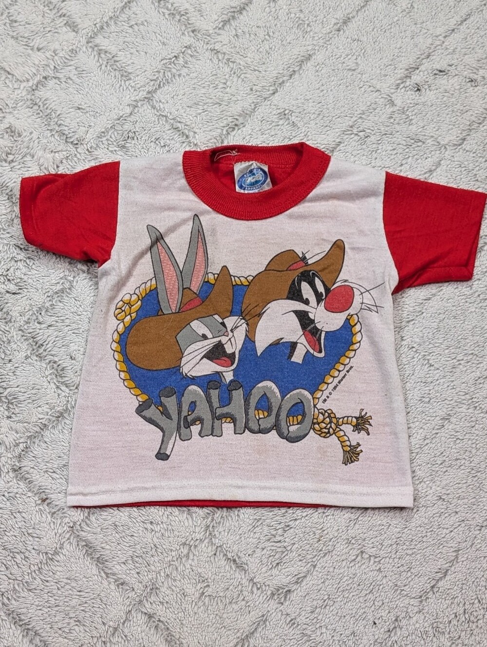 Vtg Bugs Bunny Sylvester Shirt Kids 2T White Red Western Cowboy Warner Bros 90s